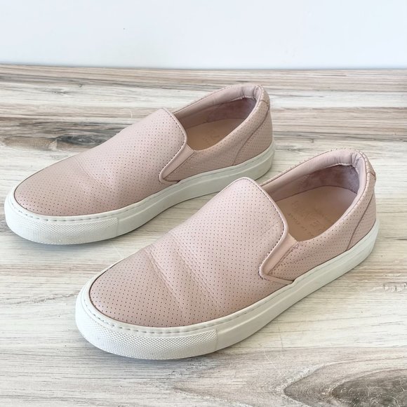 Greats Shoes - Greats Pink Perforated Leather Slip On Sneakers